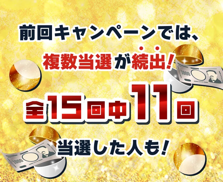 前回キャンペーンでは、複数当選が続出！全15回中11回当選した人も！